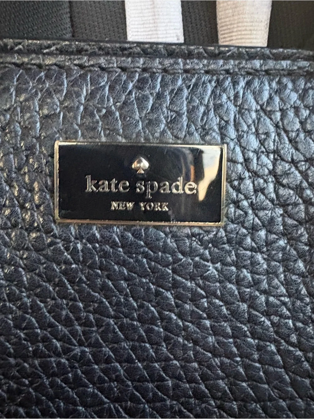 kate spade Black Pebbled Leather Satchel with Cream Contrast Trim